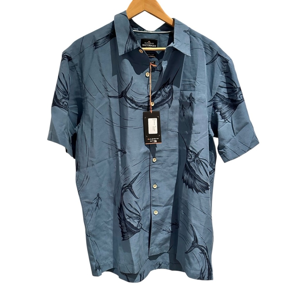 Quiksilver Waterman The Chase Button Down Shirt - Sea Blue Size Medium NWT